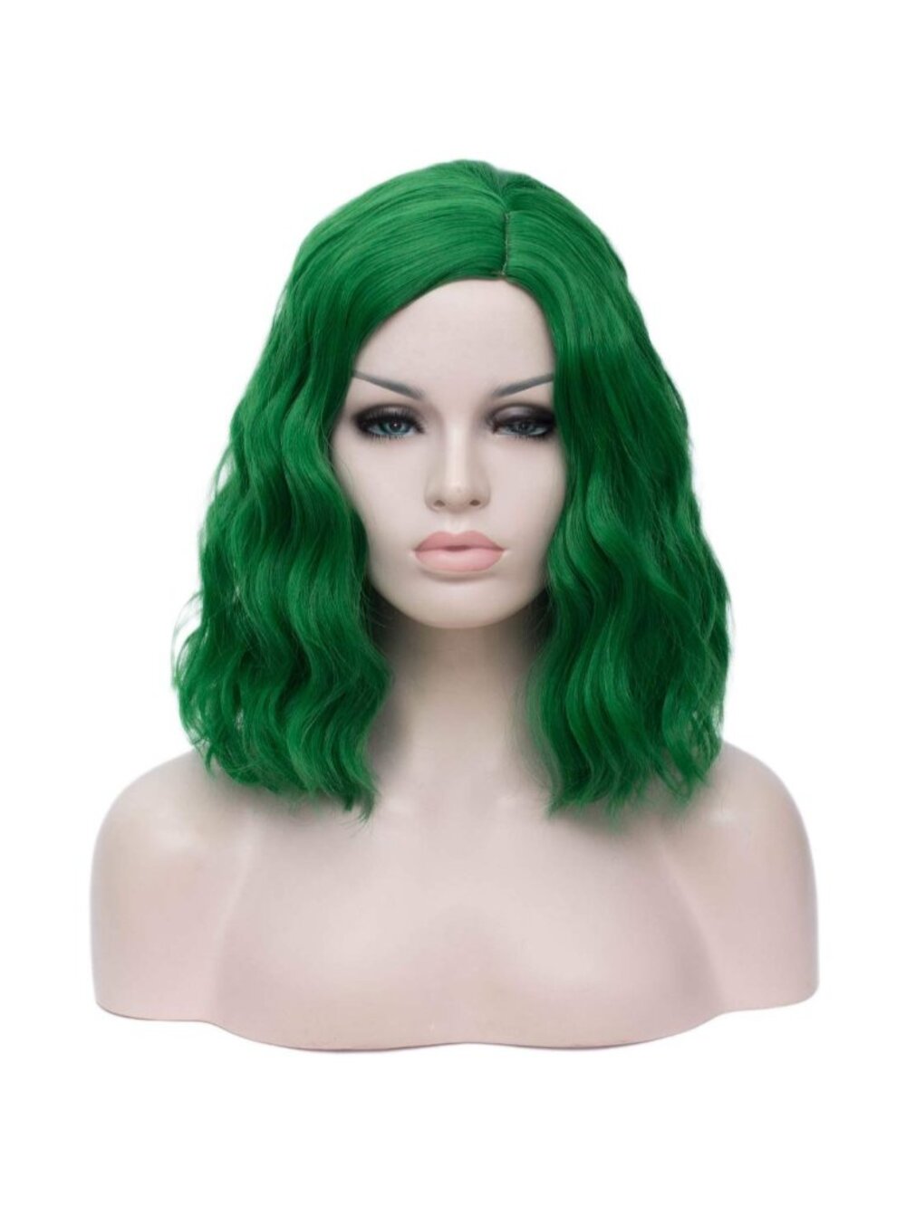 Women Dark Green Heat Resistant Wavy Curly Cosplay Halloween Bob Party Wig
